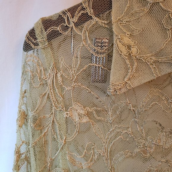 Unbranded Vtg Y2K Sage Green Collared Button Lace Mesh Dress Shirt Top S M 4 6 - Picture 5 of 10